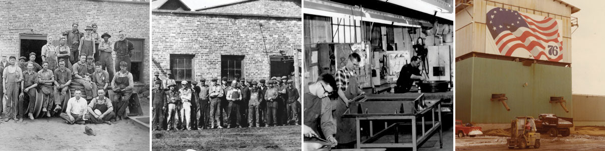 EJ historical photos men early 1900s 1960s and 1976 American Flag on foundry