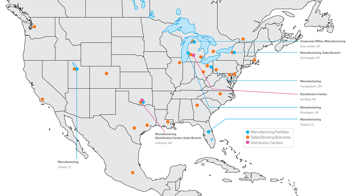 EJ USA locations map manufacturing distribution and sales locations