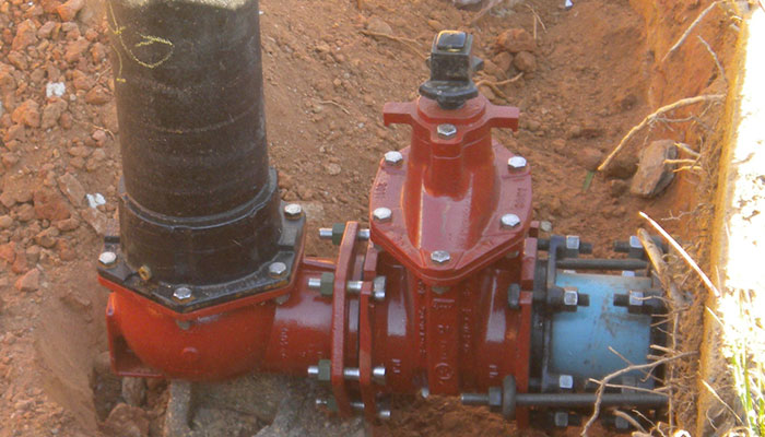 EJ FlowMaster resilient wedge gate valve installed in ground