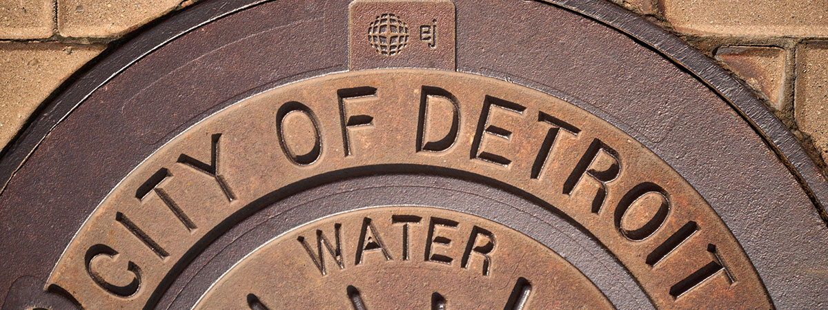 City of Detroit Water cast iron manhole custom logo cover